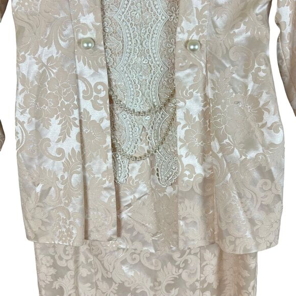 Vtg Jessica McClintock Lace Brocade Pearls Dress Jacket Set Bridal Pink NWT 12 - Picture 3 of 16